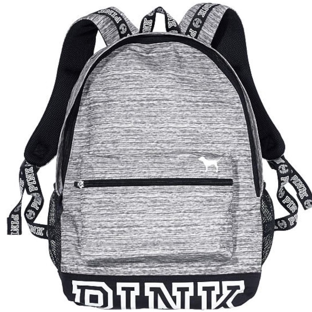 Victorias Secret PINK Gray Marl Logo School Backpack Bag